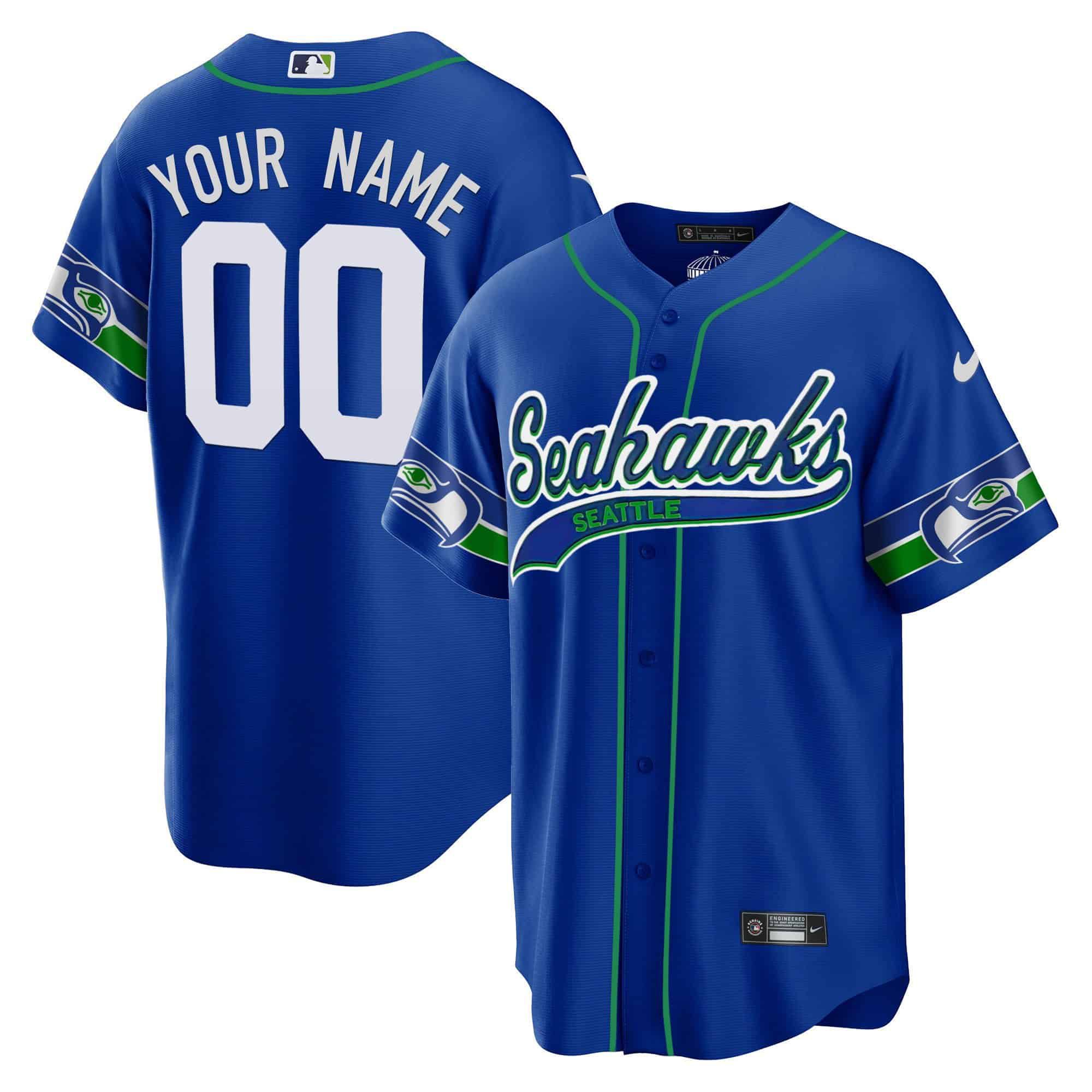 Men Seattle Seahawks Blue 2024 Nike Throwback Gold Cool Base Custom NFL Jersey